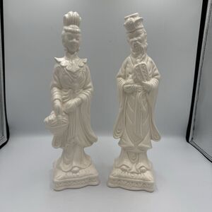 MCM Ardco White Ceramic Porcelain Asian Man & Woman  Sculptures Figurine Vintage